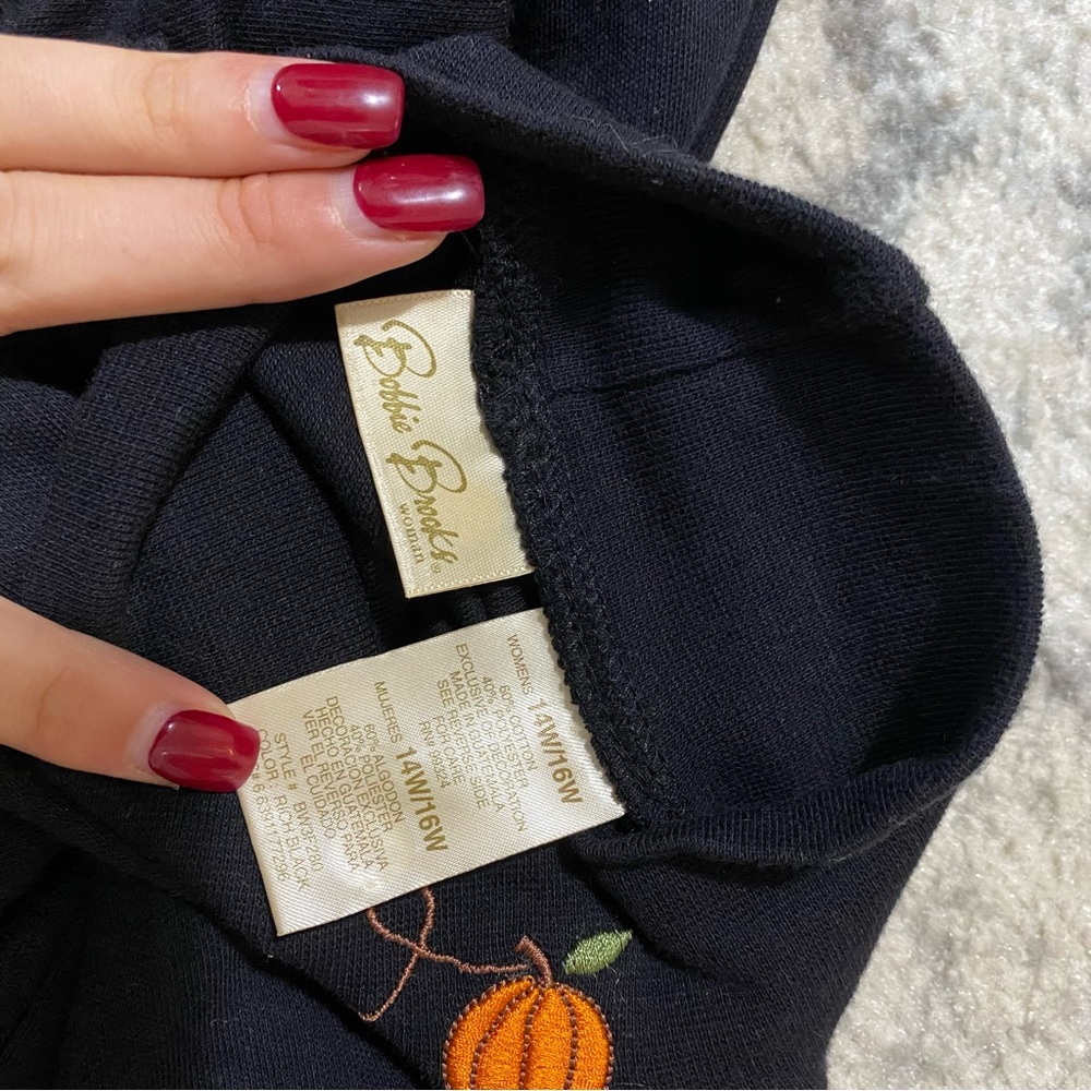 Vintage 90s black pumpkin embroidered turtleneck long sleeve top size 14/16W - Picture 4 of 7